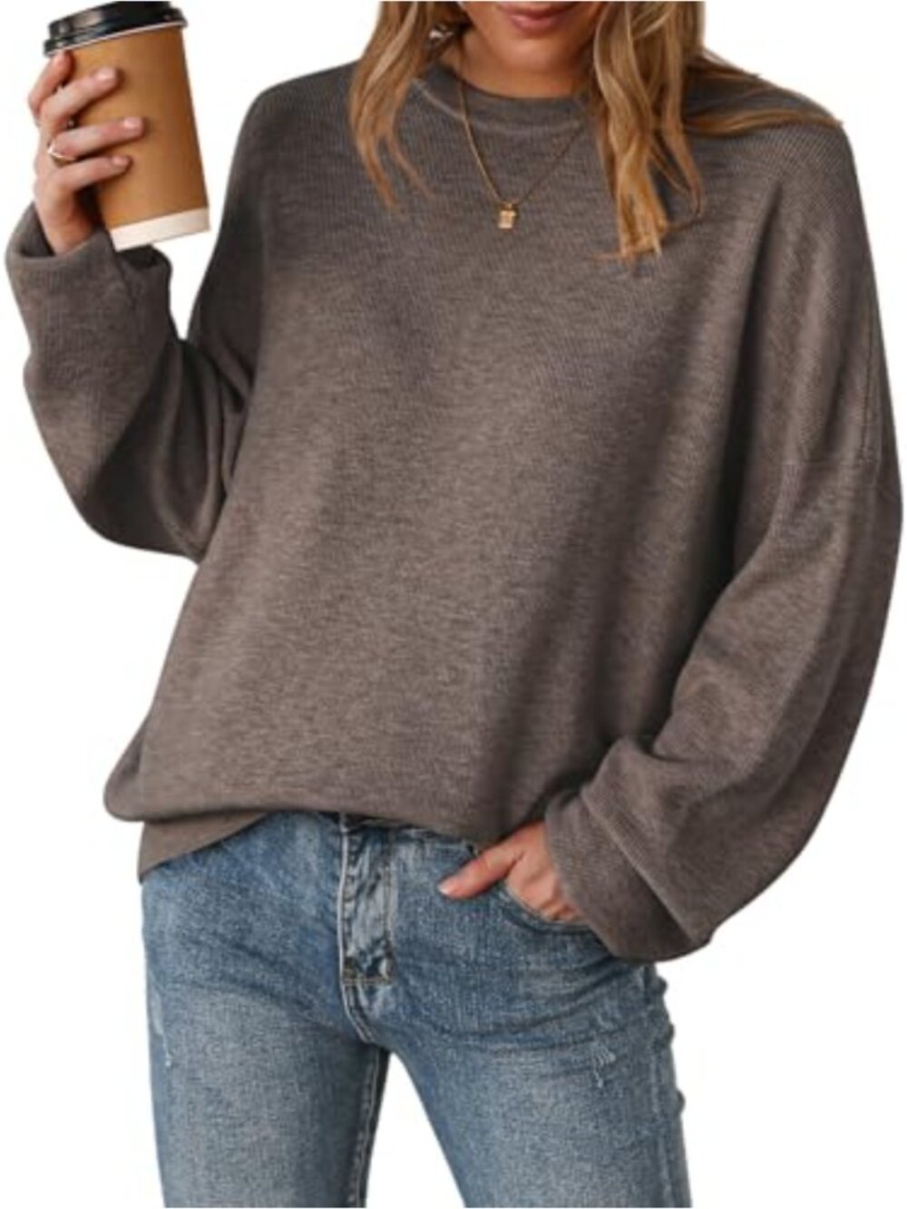 Wool Blend Oversized Sweater Crewneck Pullover Womens Fall Winter
